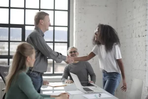A handshake welcome for new employee