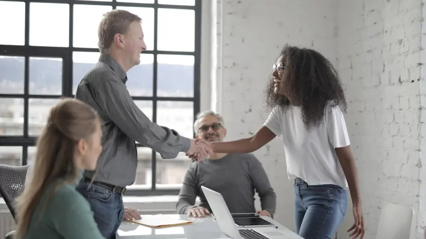 A handshake welcome for new employee